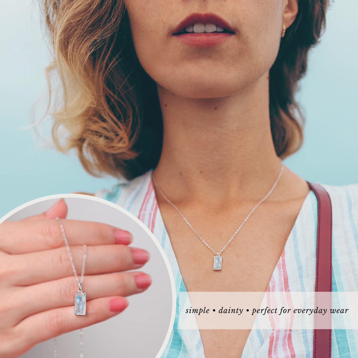 HOPE LOVE SHINE New Beginnings Rainbow Moonstone Sterling Silver Necklace for Women - Meaningful Jewelry Gifts for Her