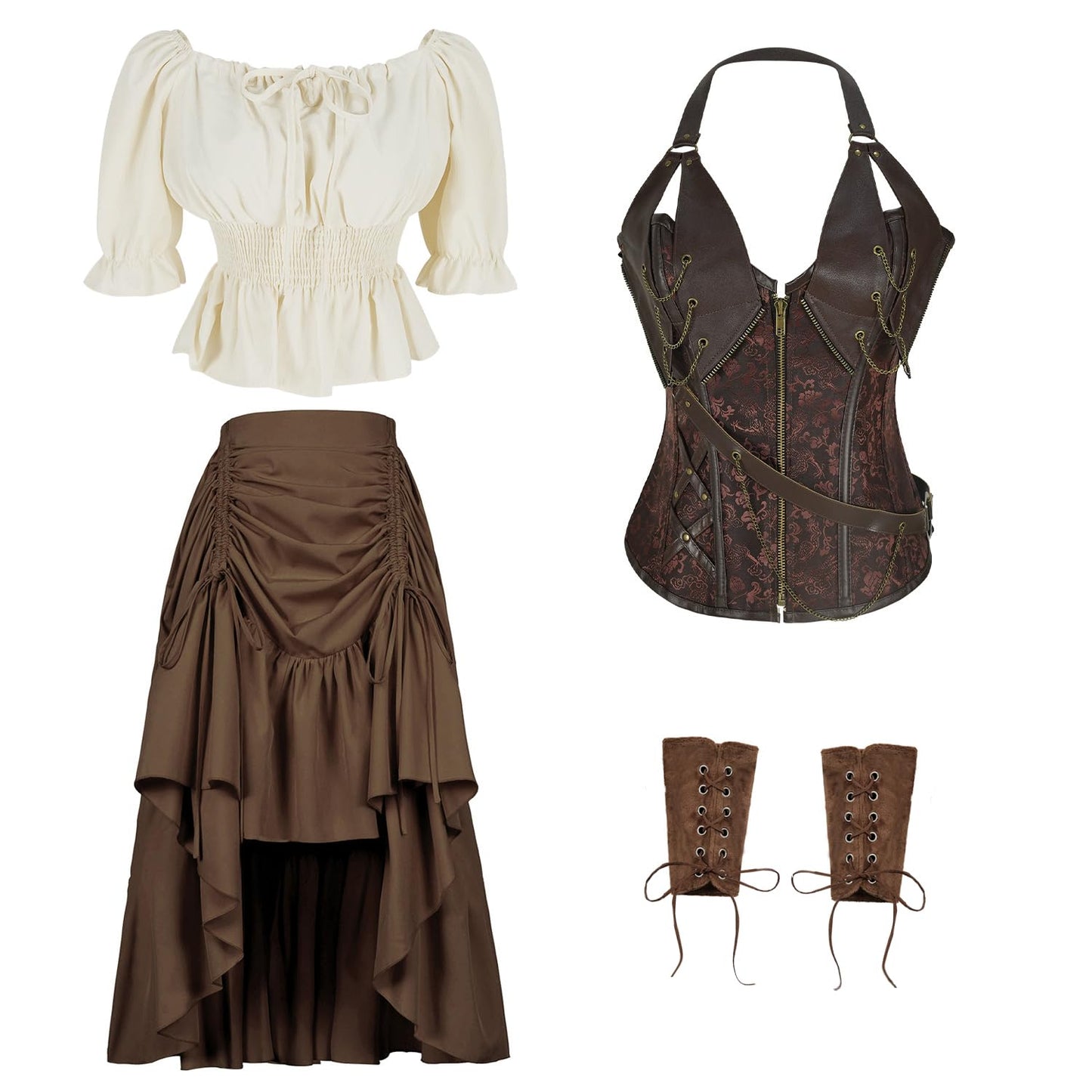 TEYHUI 4 pcs Viking pirate Renaissance costumes for women steampunk costume Halloween victorian costumes(Z3759BN,L)