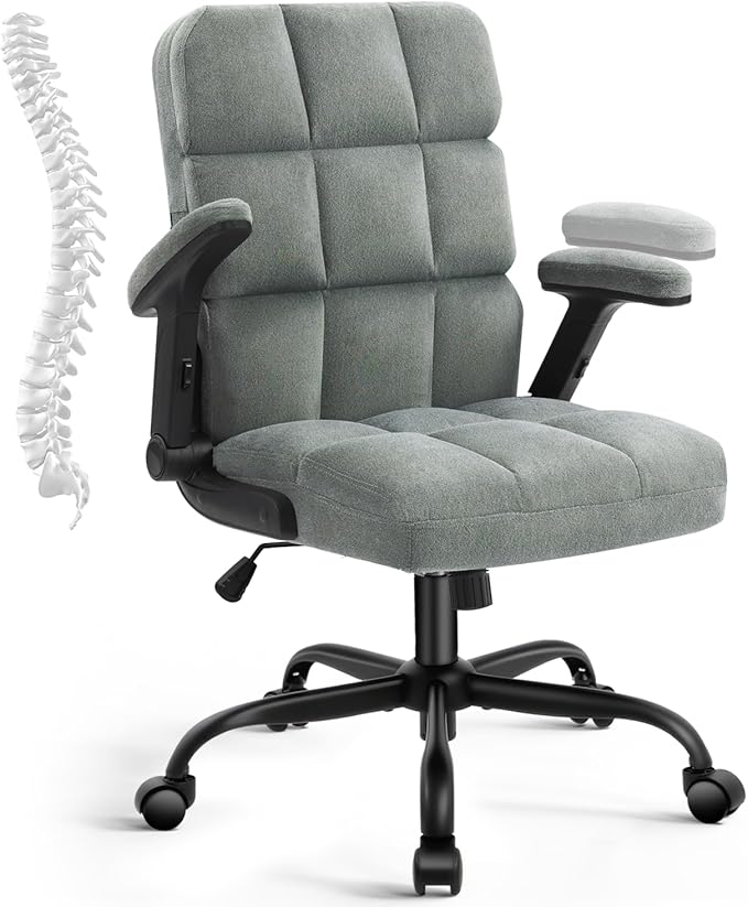 SEATZONE Home Office Executive Desk Chair with Wheels,Comfortable Ergonomic Flip-up Armrest Adjustable Swivel Computer Desk Chair,Grey
