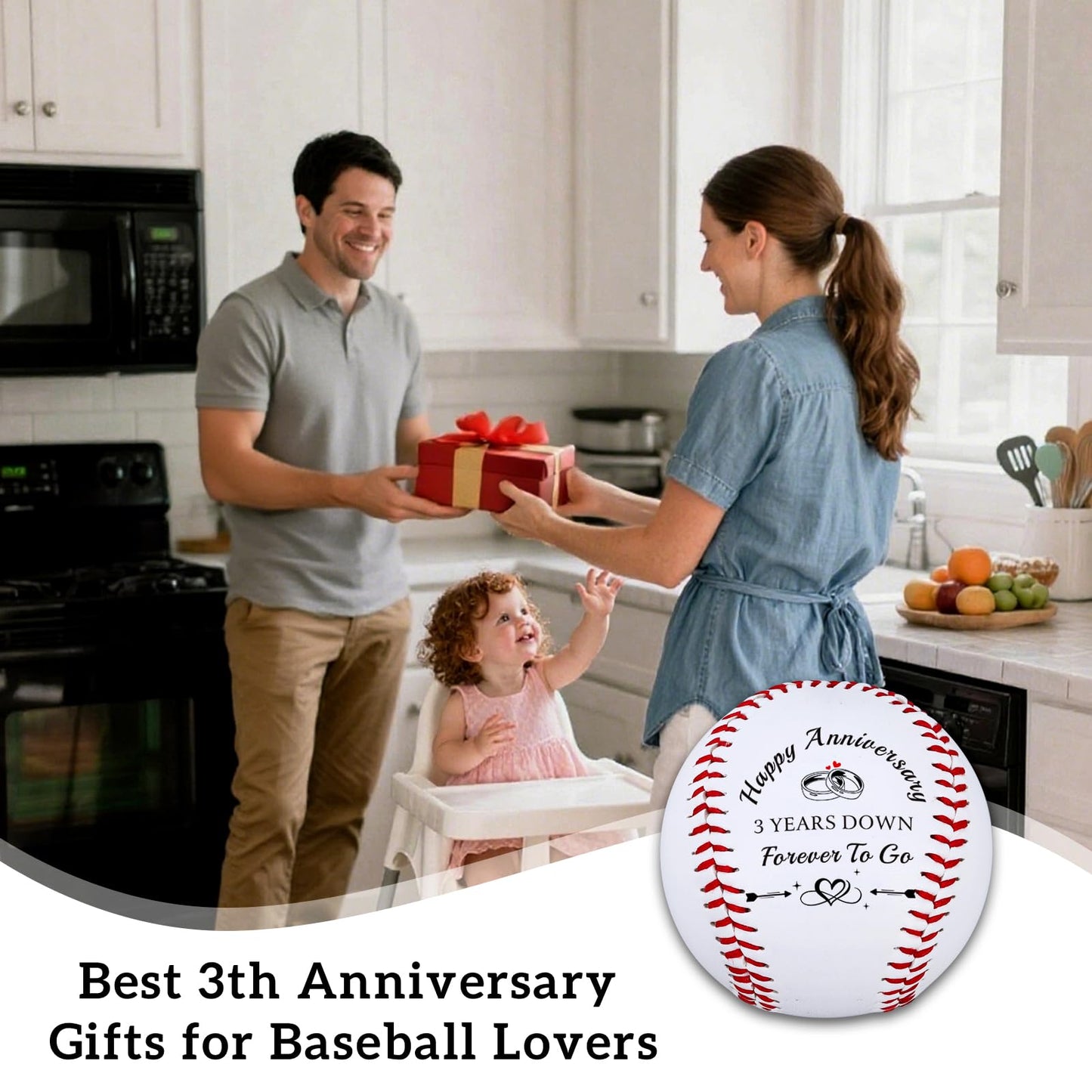 3 Year Anniversary Baseball Gifts for Him Her, 3rd Anniversary Wedding Gifts for Husband Wife, Leather Third Anniv. Birthday Gift for Couple, Leather Baseballs Gift for Men Boyfriend Baseball Lovers