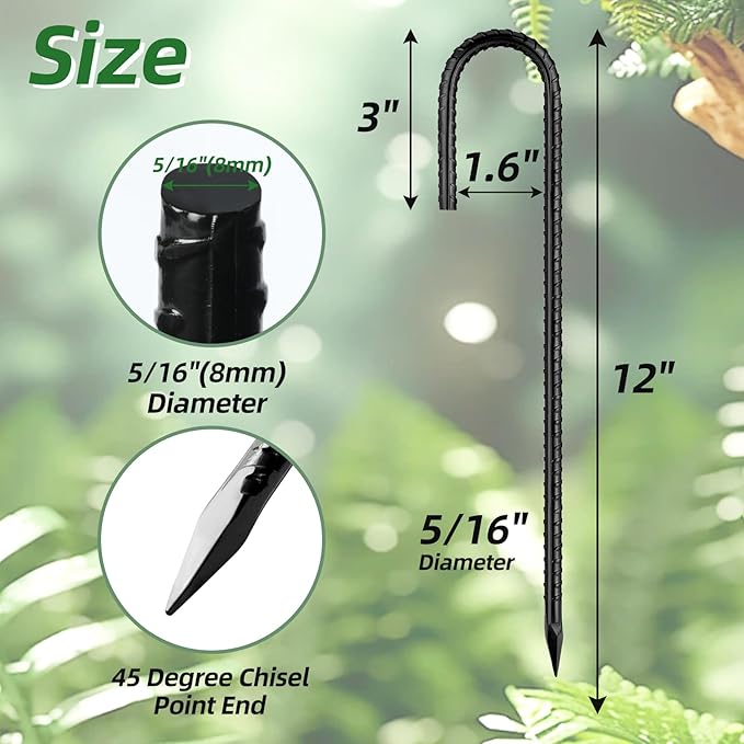 Besitu 12 Inch Rebar Stakes J Hook Ground Stakes 16-Pack Heavy Duty Galvanized Chain Link Fence Stakes Metal Tent Stakes for Outdoor Lawn Decorations Inflatables Canopy Swing Set