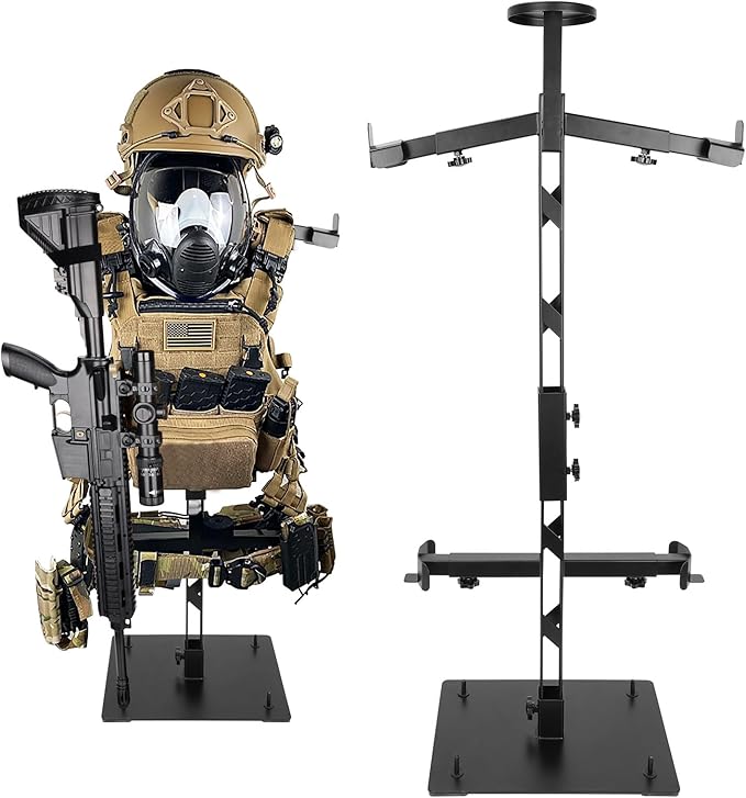 Pridefend Heavy Duty Steel Tactical Gear Stand - Hold Up to 100 lbs Helmet Vest Belt Display Rack,Tactical Vest Hanger, Ad...