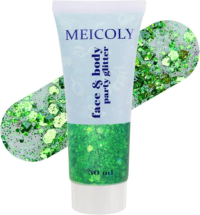 MEICOLY Green Face Body Glitter,Green Accessories for Spirit Week,Alien Costume Woman Face Glitter,Halloween Face Paint Glitter Makeup,St Patricks Day Sparkle Festival Rave Outfits