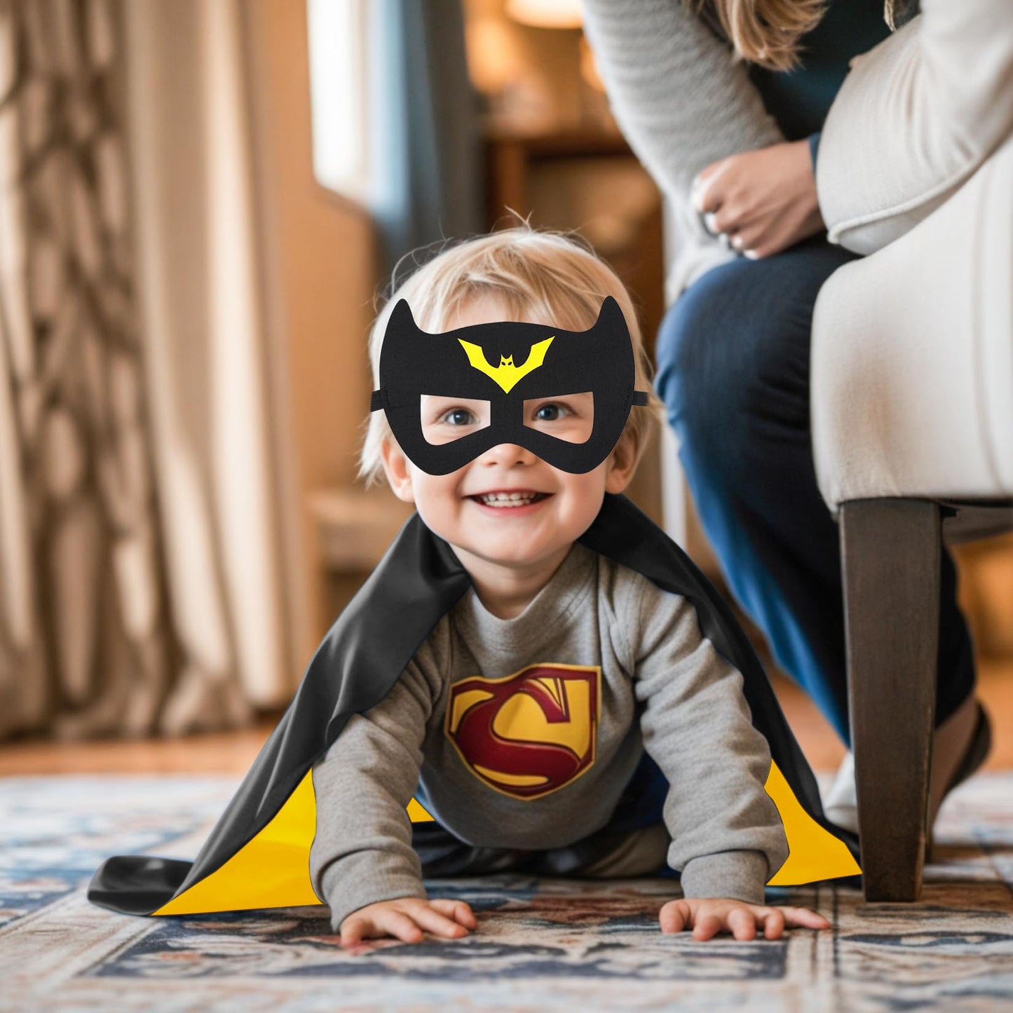 Mizzuco Superhero Capes for Kids Cloak with Mask Halloween Costumes and Party Dress up 2PCS（Black+Blue+Yellow