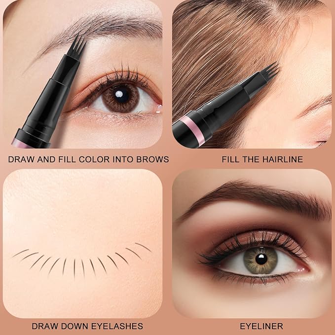 Eyebrow Pencil,2-in-1 Waterproof Eyebrow Pen with 4 Tip Brow Pen and Ultra-Precise Brow Pencil,with Dual-ended Eyebrow Brush,Eyebrow Makeup for Natural Looking Eyebrows - Blonde
