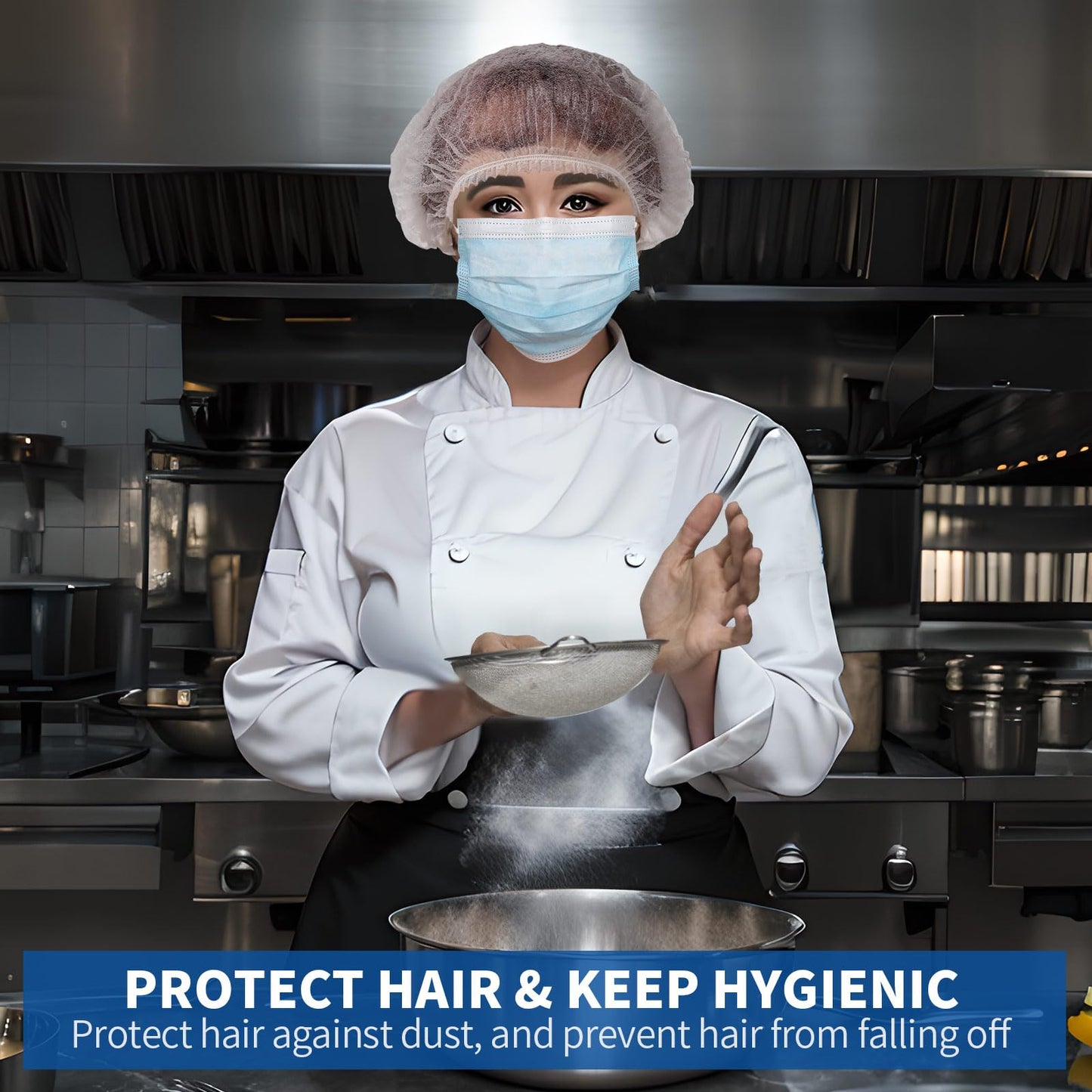 LEOBRO Hair Net, Hair Nets for Food Service Workers, 50PCS Hairnets for Foodservice, Kitchen Hair Nets for Women Men Cooking, Non-woven Bouffant Caps, Disposable Hair Cap Hair Cover, White, 21 Inch