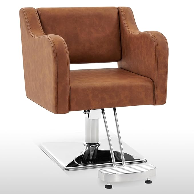 BarberPub Classic Salon Chair for Hair Stylist,Hydraulic Barber Styling Chair,Beauty Salon Spa Equipment 3802 (Brown)
