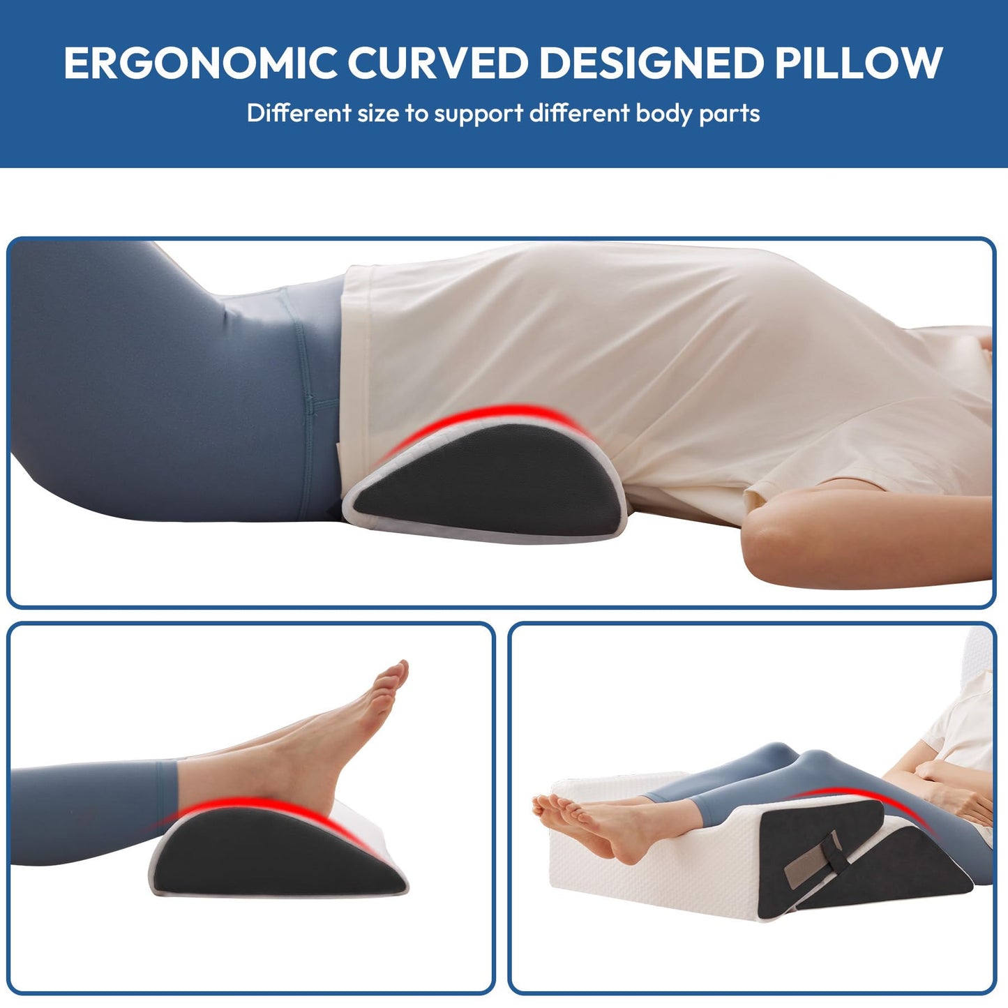 Ahpmeoa 6PCS Wedge Pillow Set for After Surgery, Bed Wedge Pillow Post Surgery, Wedges Pillows for Back Pain Relief, Acid Relux, Sit Up Pillow for Beds, Beds Wedges & Body Positioners, White/Grey