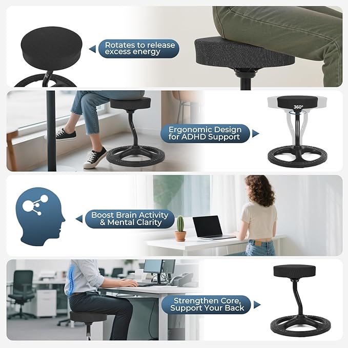 Upaloop ADHD Chair for Kids, Yoga Chairs for Adults, Wobble Stool Active Flexible Seating Desk Chair with Non-Slip Base and Washable Seat Cover for Stability, Balance, Yoga, Office, School, Classroom