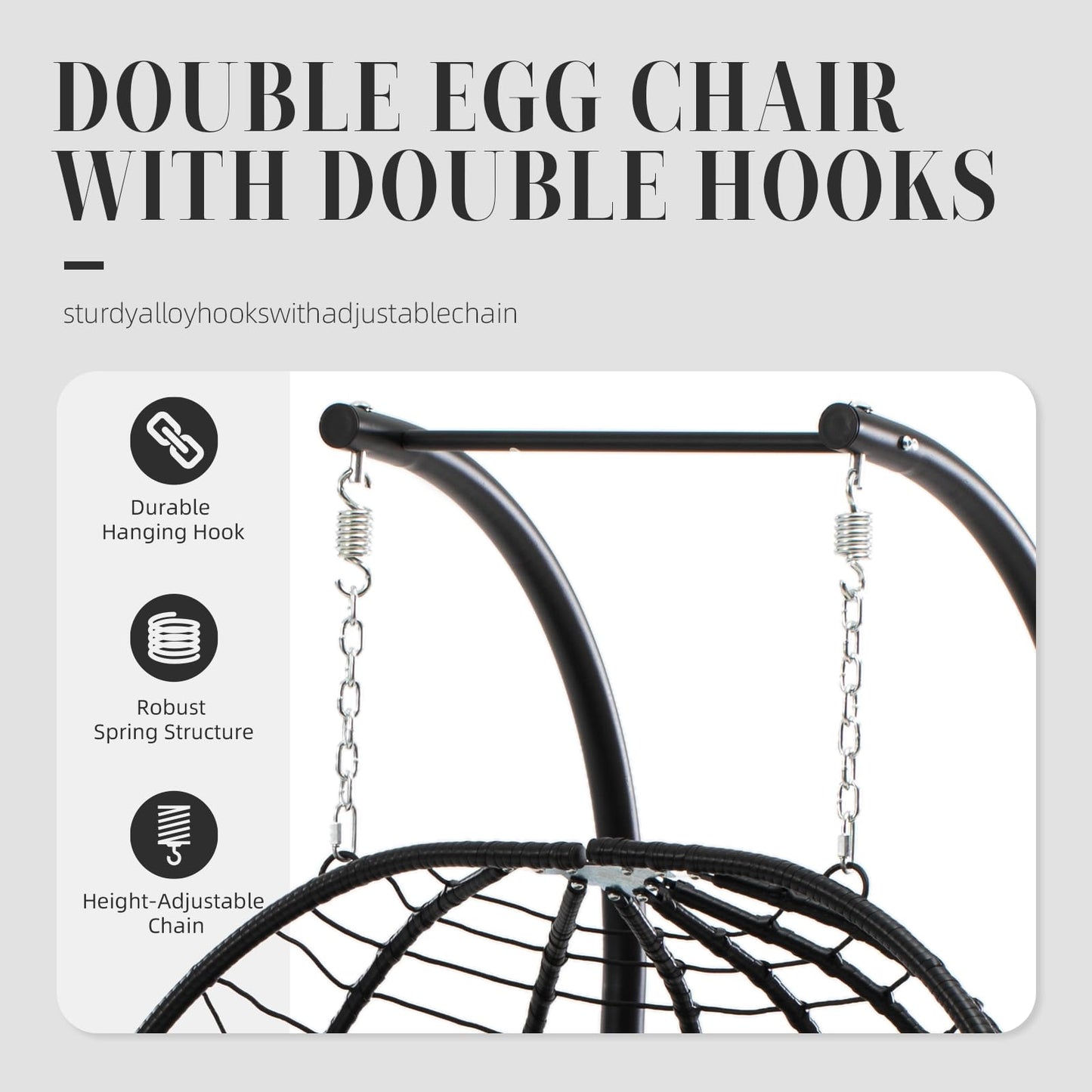 Easyego Double Egg Chair with Stand Hammock Swing Chair 2 Person Outdoor Indoor Hanging Loveseat with UV Resistant Removable Cushion for Patio Living Room-660LBS Capacity, Grey