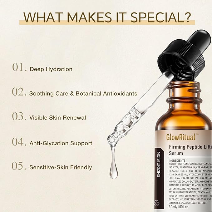 GlowRitual Firming Peptide Lifting Serum — Multi-Peptide + Collagen Serum to Help Improve the Appearance of Fine Lines, Lightweight, Layerable Daily Serum for All Skin Types, 2-Pack