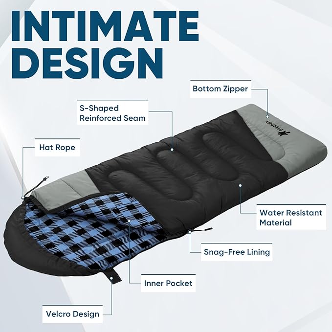 PTEROMY Sleeping Bags for Adults, Lightweight and Machine Washable, Water Resistant Backpacking Camping Sleeping Bag for Warm Cold Weather, Camping Essentials for Hiking Travel