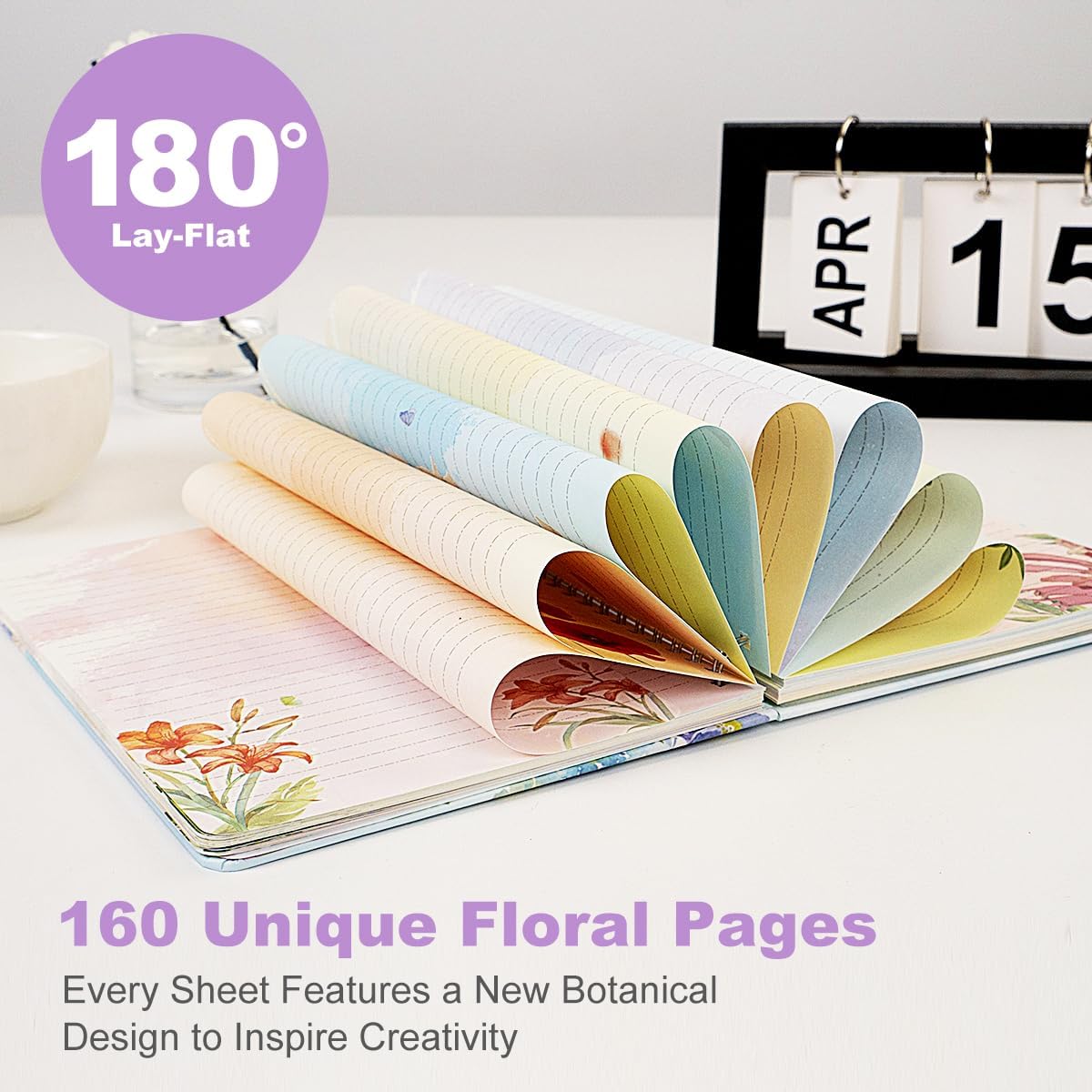 SIIXU Colorful Spiral Notebook - 160 A5 Hard Cover Pages, Floral Design with College Ruled Lines for Creative Journaling, Poetry Writing & Bullet Journaling