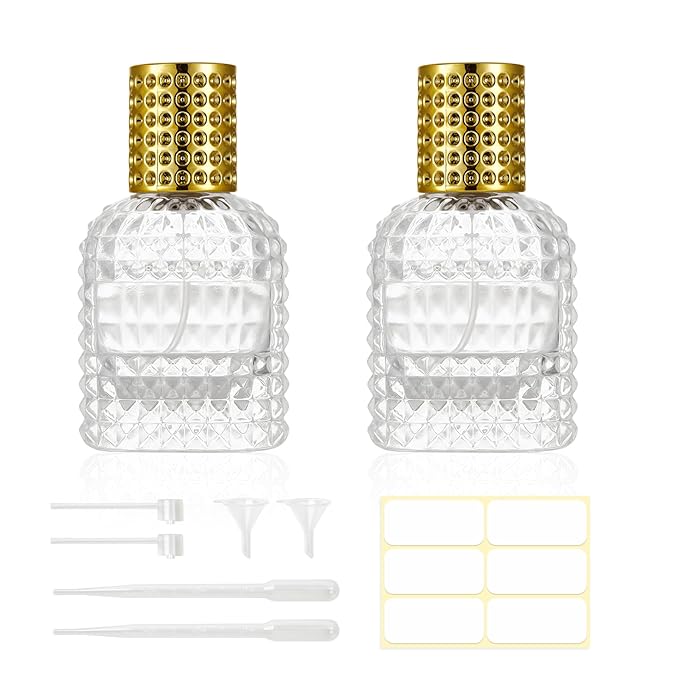 2 Pack 30ml Refillable Spray Perfume Bottles, Empty Clear Perfume Atomizer, Portable Perfume Mist Spray Bottle Travel Perfume Dispense (30ML, Gold)