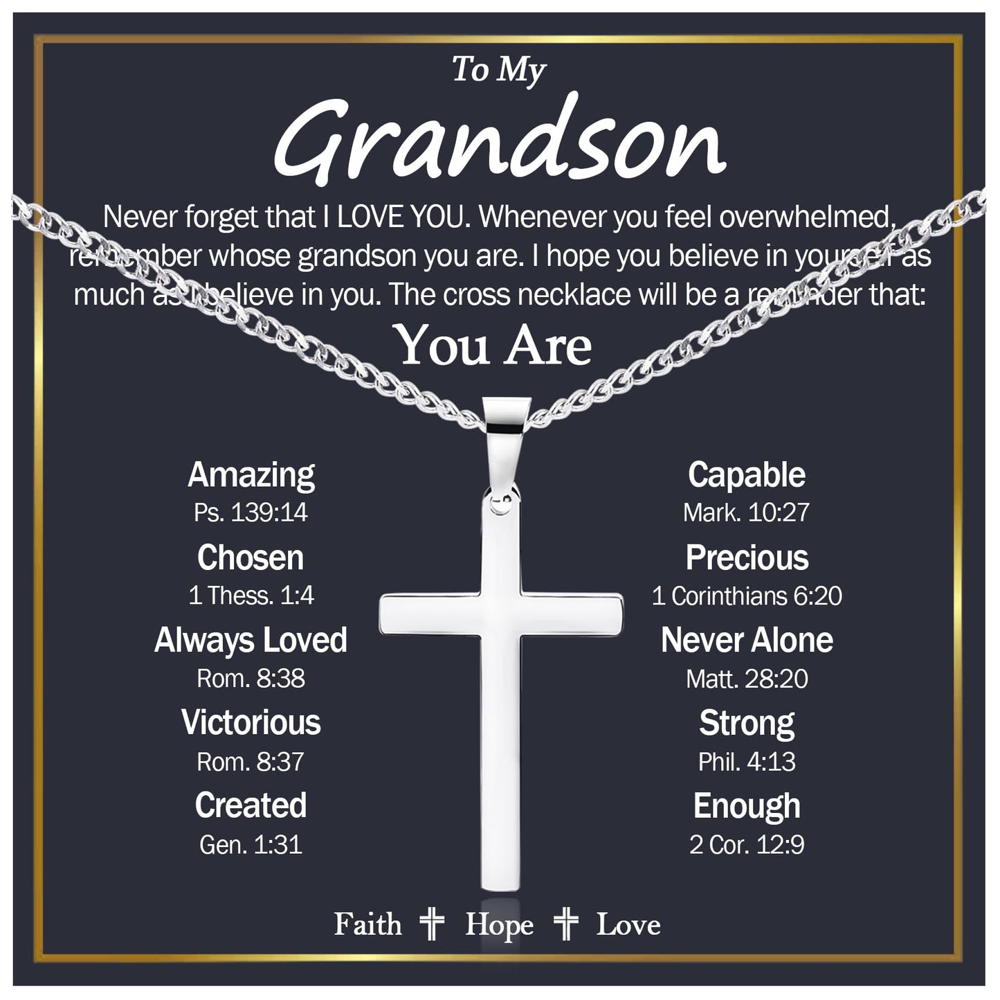 EPIRORA Cross Necklace Gifts for Grandson from Grandma Grandpa, Stainless Steel Cross Necklace Cuban Chain Pendant Necklace for Men Boys, Birthday Christmas Presents Best To My Grandson Gifts