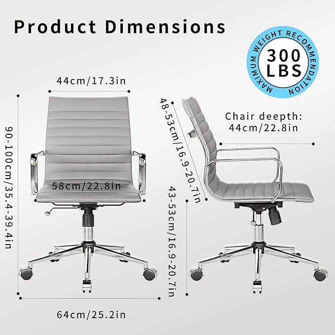 LUXMOD Office Chair Ergonomic Swivel Desk Chair with Wheels Adjustable Heavy-Computer Chair for Home and Conference Room Wide 22.83in Seat for Women and Men ，Grey