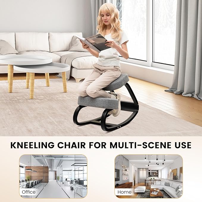 DORTALA Ergonomic Kneeling Chair, Rocking Knee Chair for Upright Posture, Home Office Ergo Kneel Support Stool, Relieving Back and Neck Pain & Improving Posture