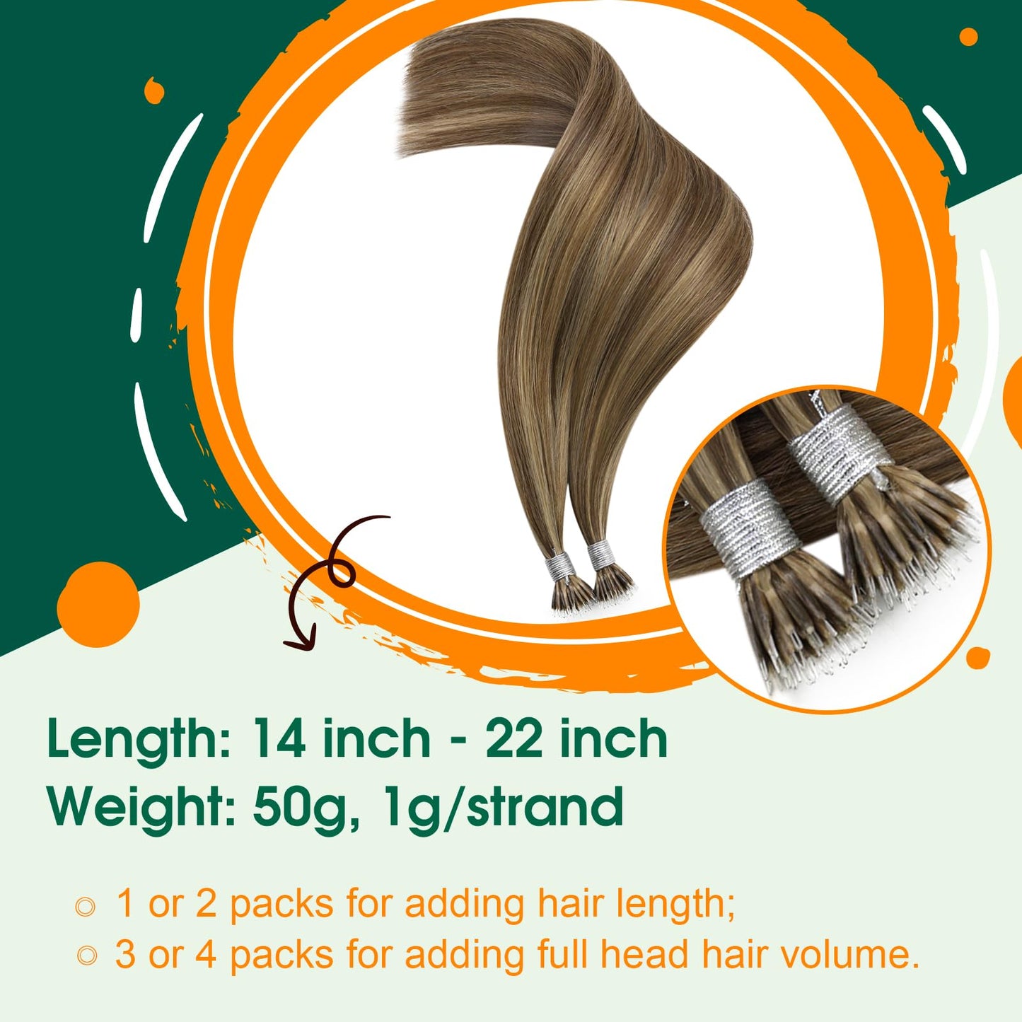 Easyouth Nano Beads Extensions Human Hair Seamless Nano Tip Hair Extensions Real Hair Brown Highlight Strawberry Blonde Nanos Ri