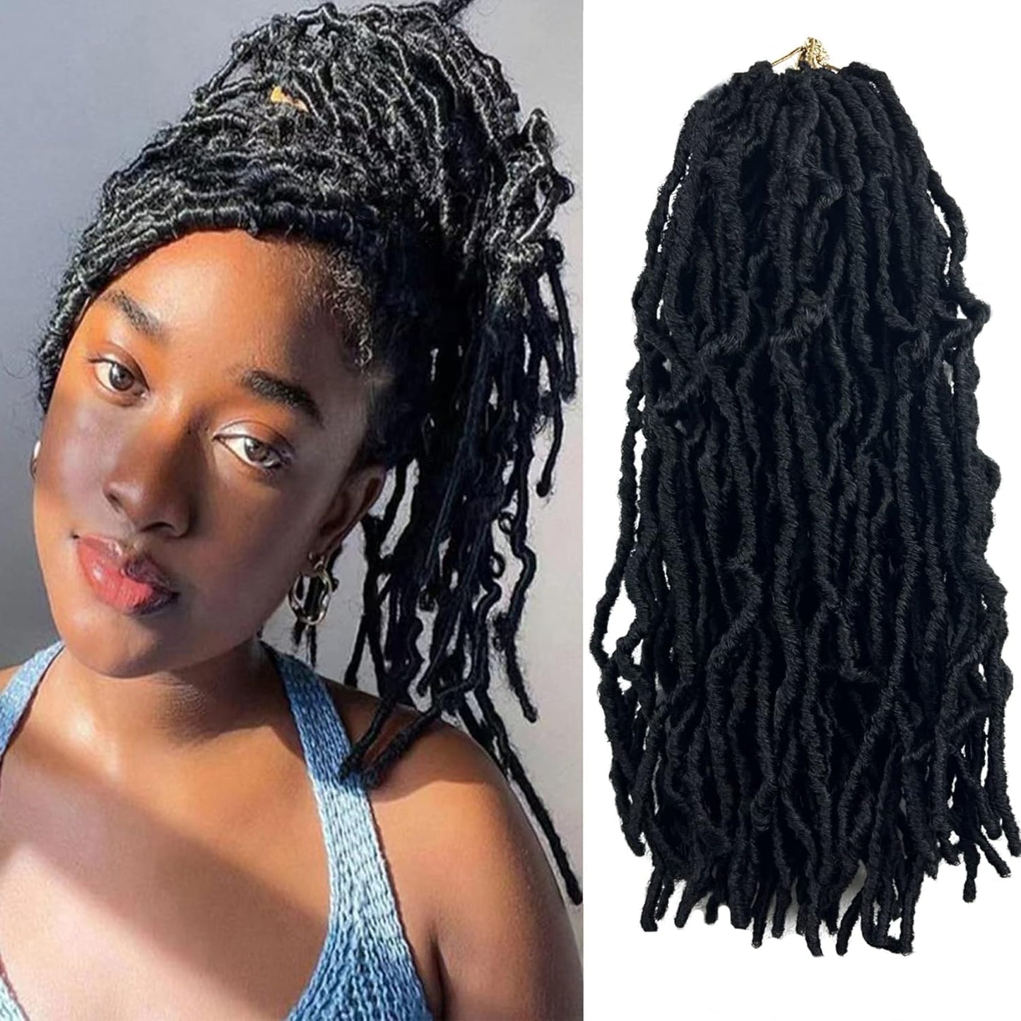6 Packs Soft Locs Crochet Hair Pre Looped 18 Inch Faux Locs Crochet Braids Goddess Curly Wavy Locs Crochet Loc Hair for Black Wo