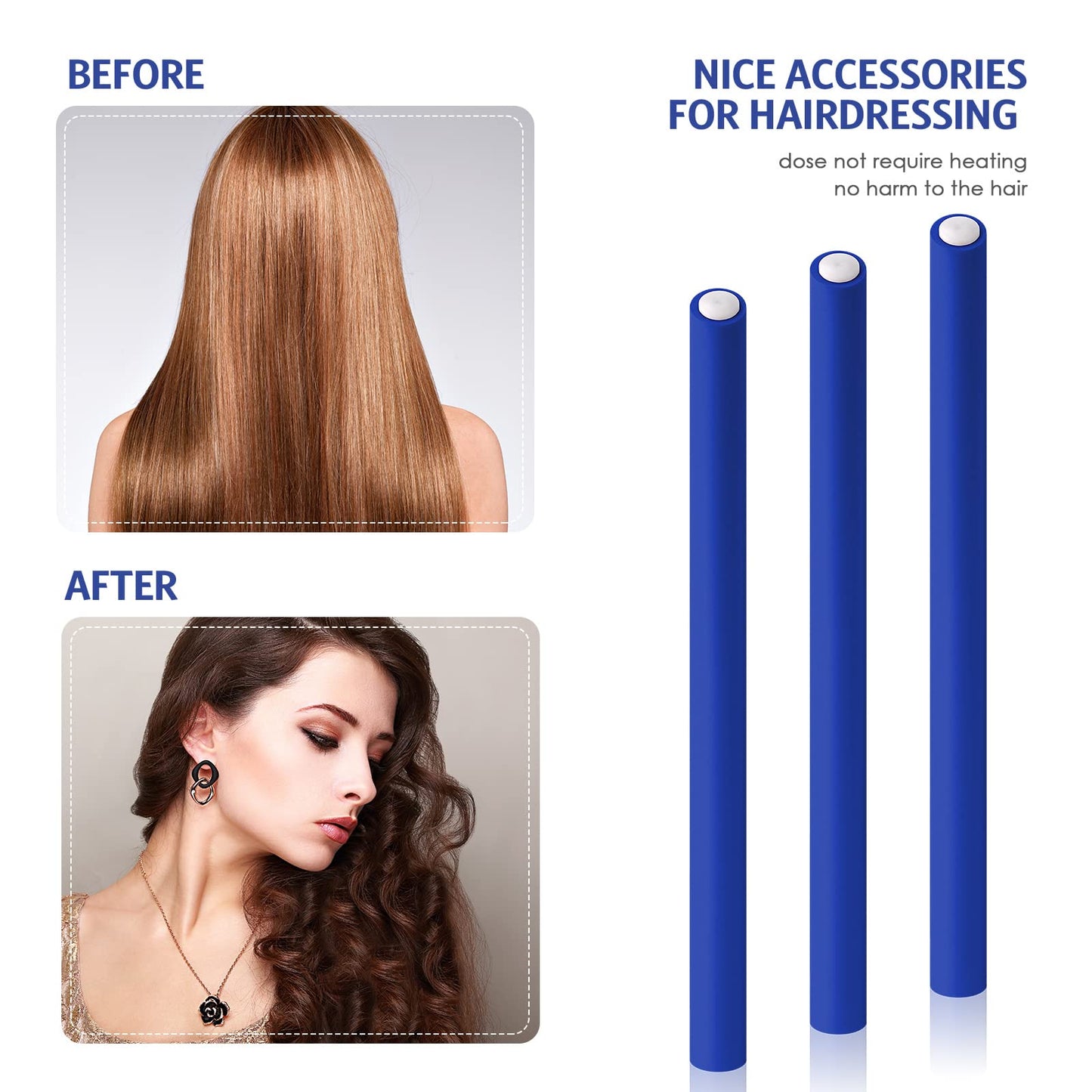 WILLBOND 60 Pieces Flexible Curling Rods Hair Curlers Rollers Twist Flexi No Heat Rods Rollers for Long Short Hair Women(0.3 x 7