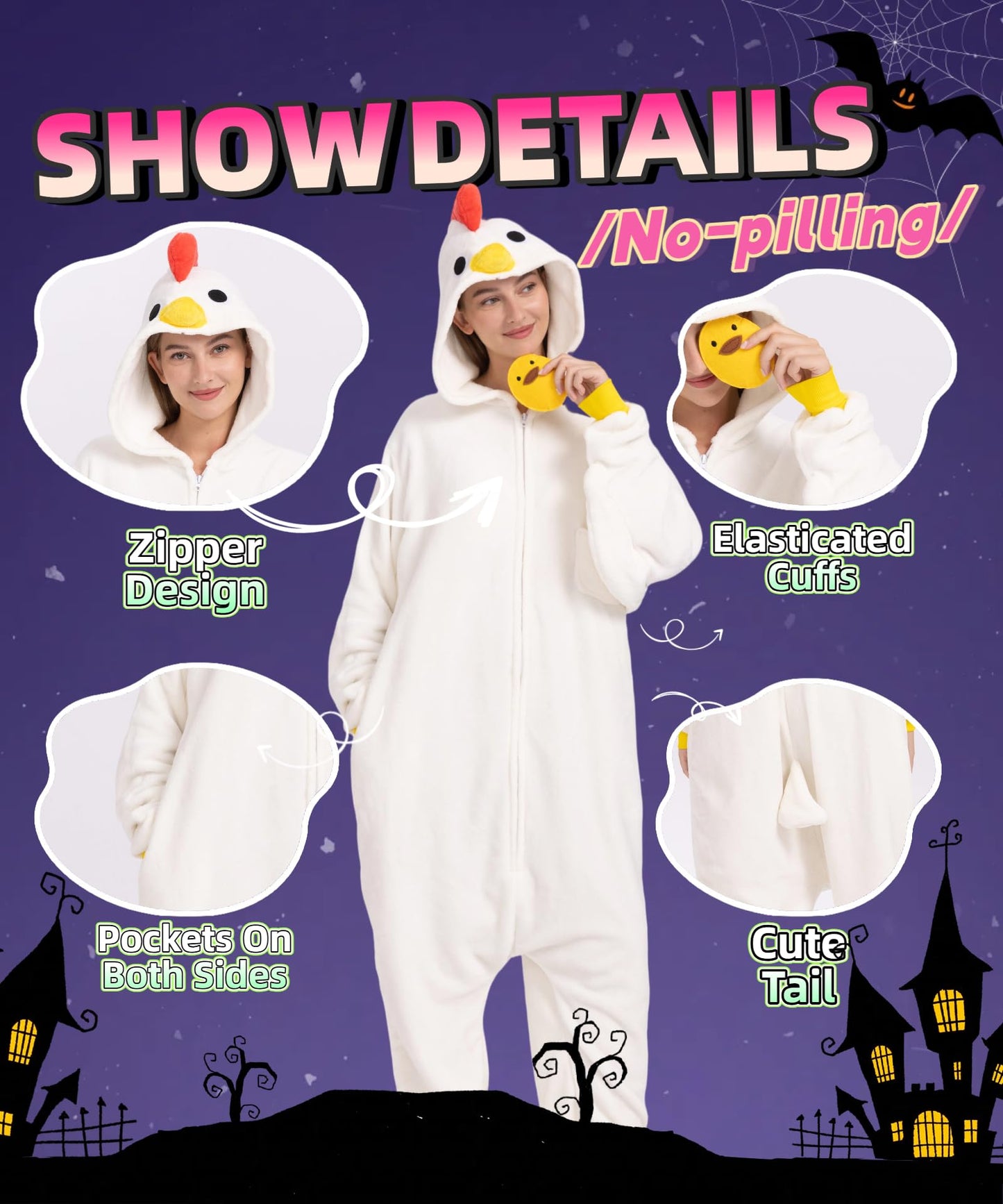 Hundredmore Unisex Adult Animal Onesie Pajamas, Men Women Flannel Halloween Cosplay Costume