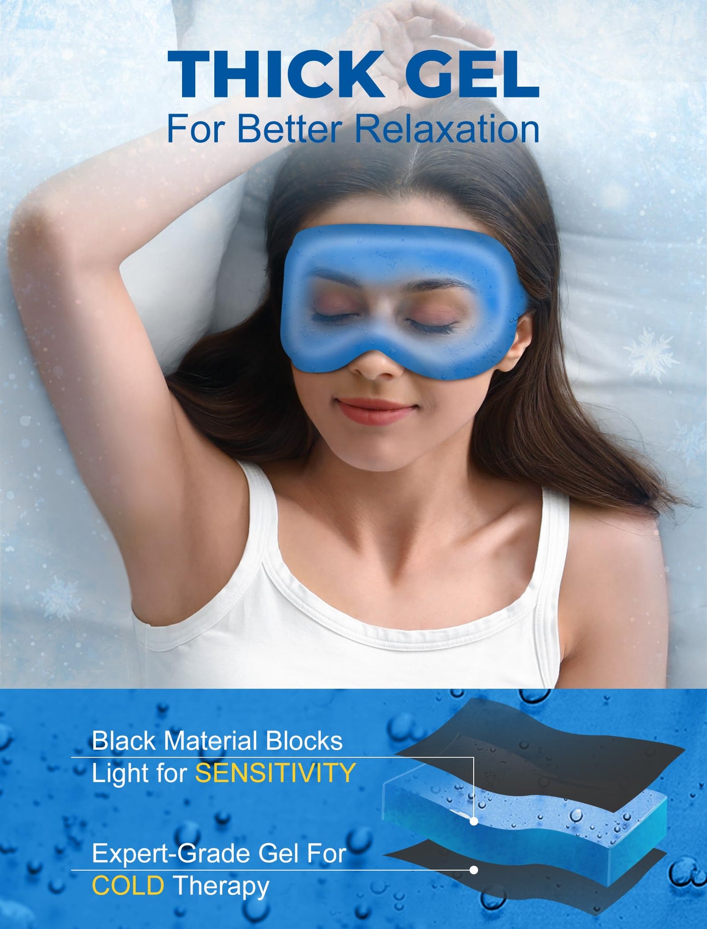 3D Cooling Gel 6oz Weighted Eye Mask for Sleeping & Screen Fatigue Relief, Ice Cold Compress Sleep Mask for Migraines, Headaches & Eye Strain, 100% Blocking Contour Eye Mask for Better Rest, Blue