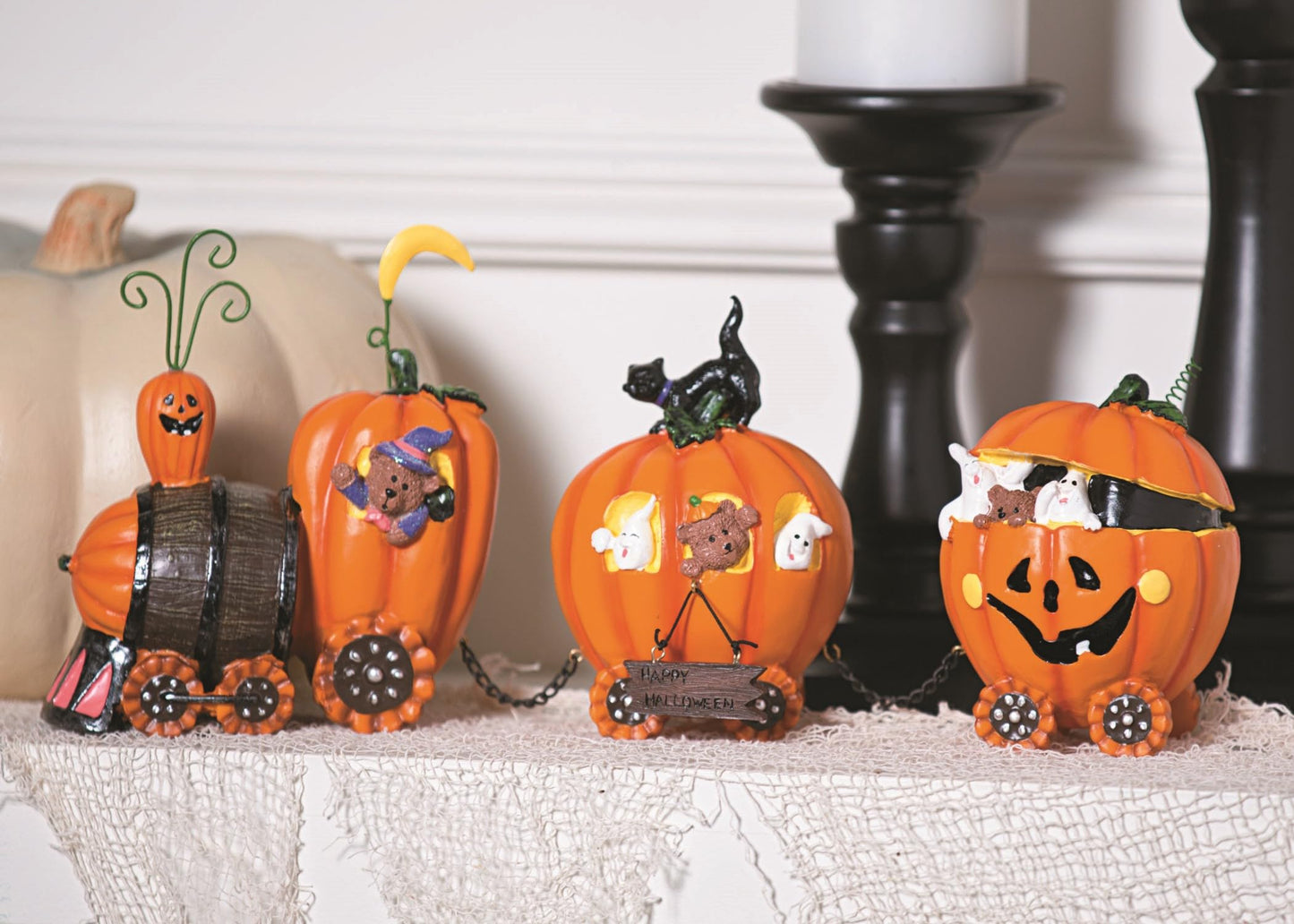 Pumpkin Express Train for Halloween Decorations - Fall Home Decor Table Top Figurines