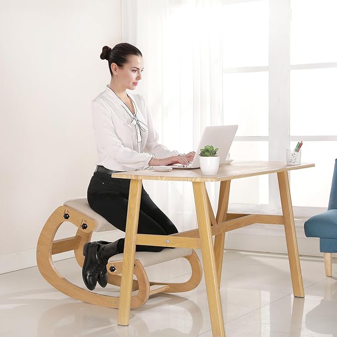 Predawn Adjustable Ergonomic Kneeling Chair – Custom Height Rocking Posture Stool with Thick Cushions, Solid Wood Frame, Knee Support Seat for Adults, Office or Meditation Use(White Oak)