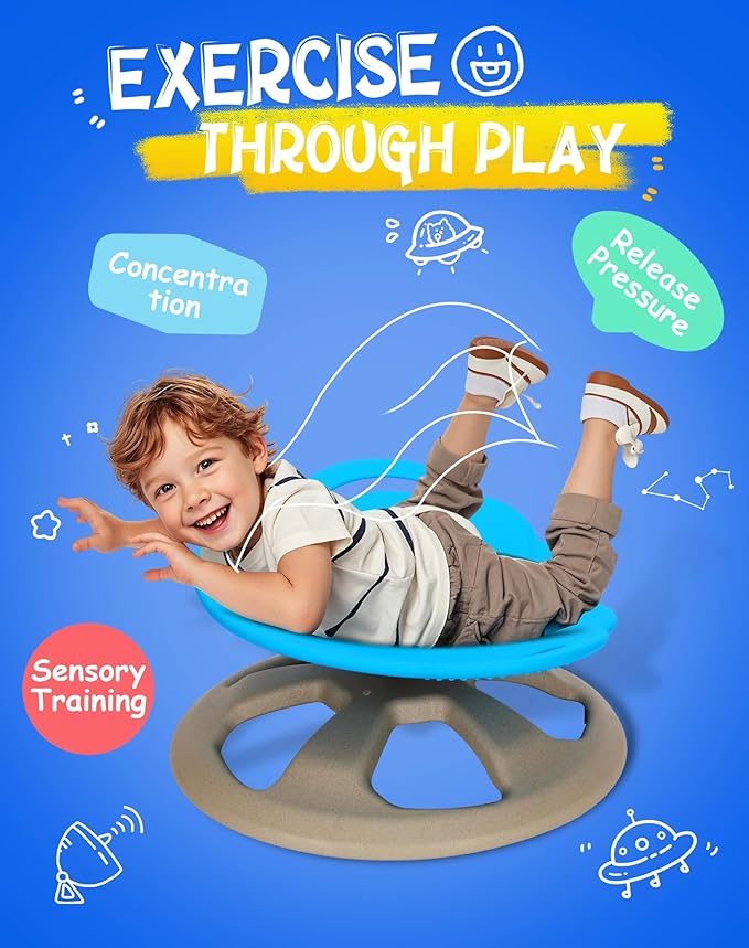 FERUERW Spinning Chair for Autistic Kids with Handle, Sensory Swivel Chair, 220LBS Weight Capacity, Sensory Toy for Children with ADHD/Autism, Training Body Coordination, 3+ Years (Blue)