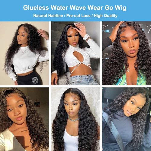 4GIRL4EVER Glueless Wear & Go Wigs Water Wave T Part Lace Front Wigs Human Hair Pre-cut 4X1 HD Transparent Lace Closure Wet and Wavy Wigs for Black Woman Human Hair Glueless Wig 18 Inches