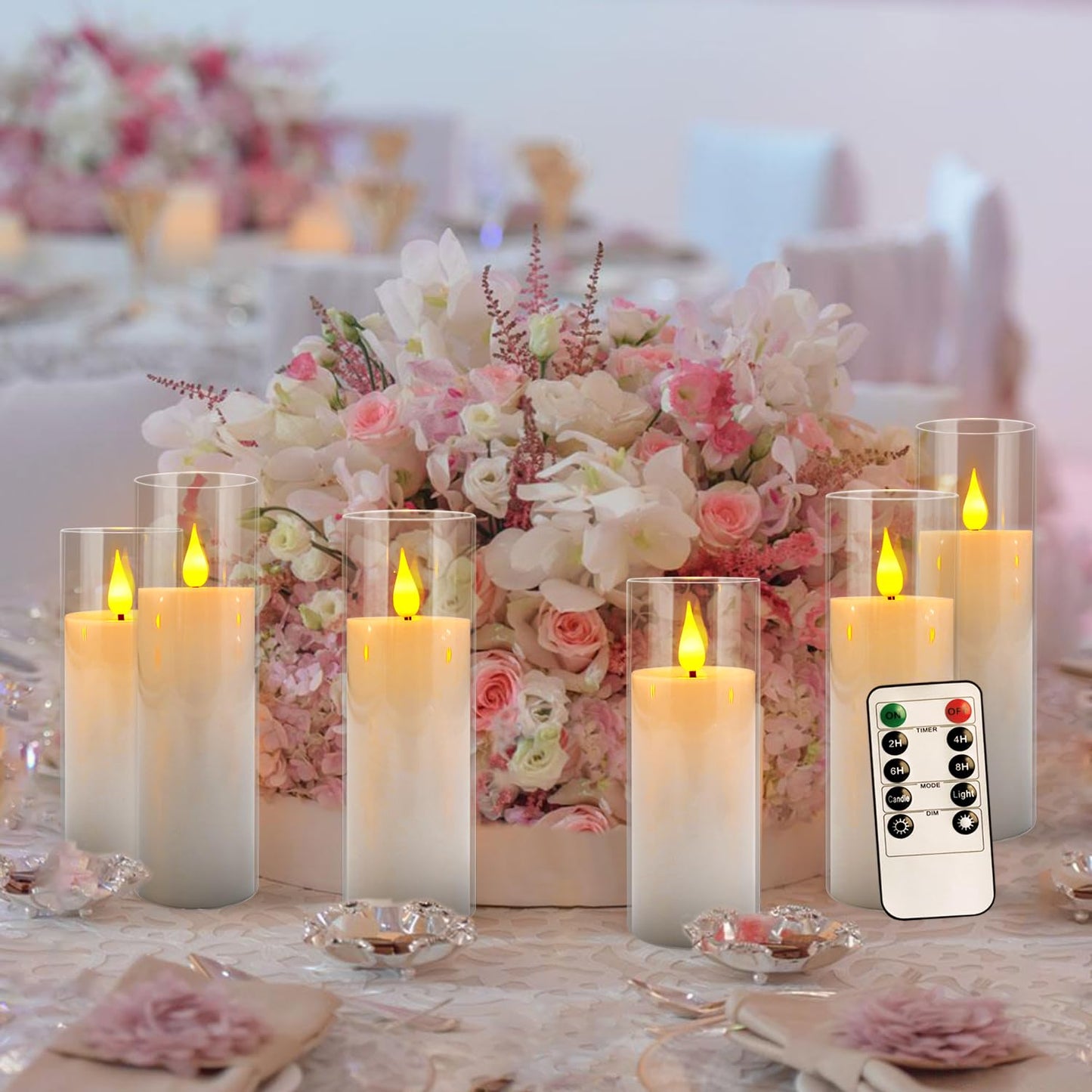 CAKETYCG 24 Pcs Acrylic LED Flameless Candles with 4 Remote,White,Flickering, Clear, Suitable for Wedding, Party, Home Decoration & Outdoor.