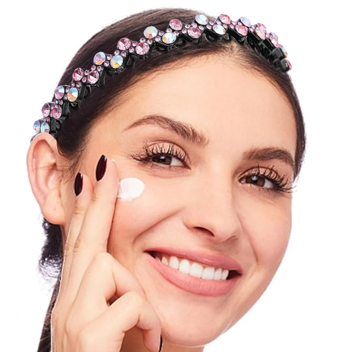 Cutewing Rhinestone Headbands with Teeth Non Slip Tooth Comb Headband Sparkly Crystal Plastic Hairband High Elastic Hair Hoop Ha