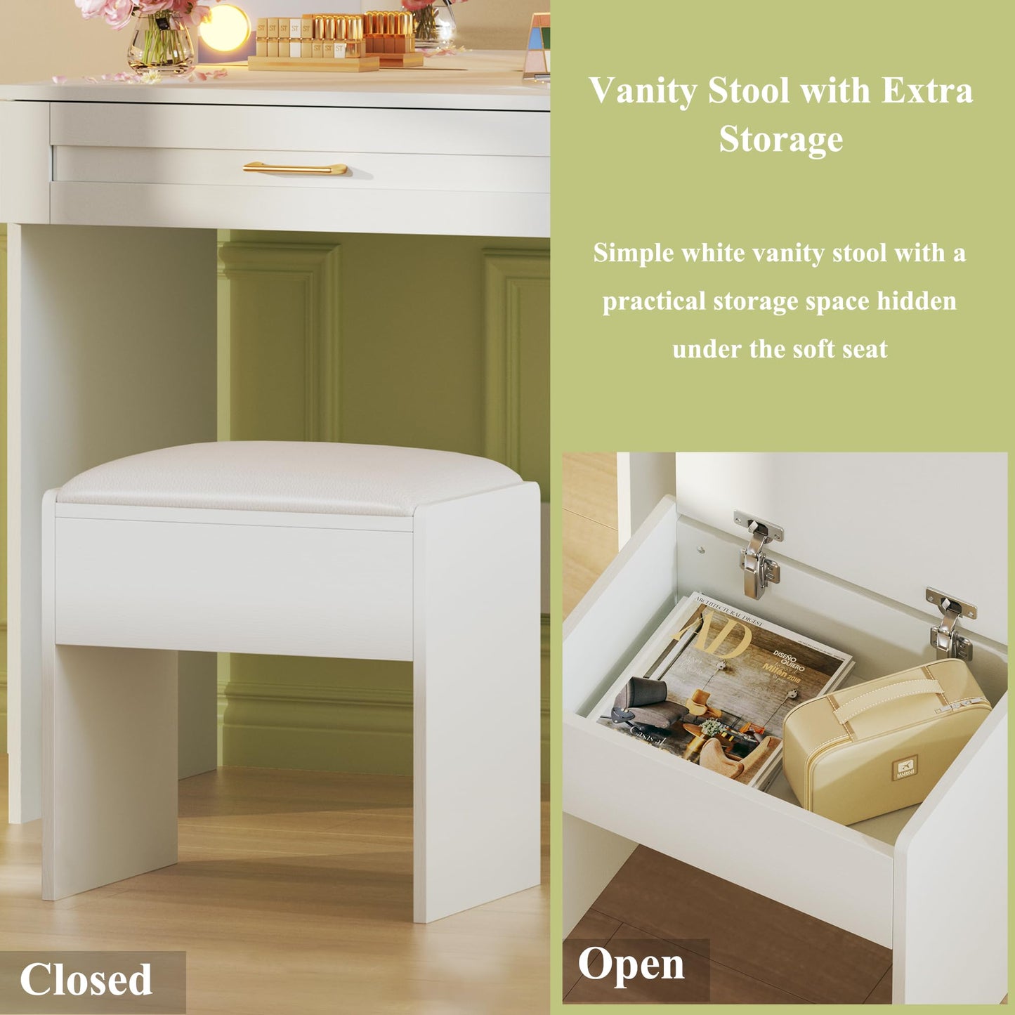 HUAHUU Vanity Desk with Lights, 37inch Makeup Vanity Desk with Mirror & Power Outlet, 3 Colors Lighting Adjustable Brightness, Makeup Vanity Set with Cushioned Chair and Cabinet, 3 Drawers, White