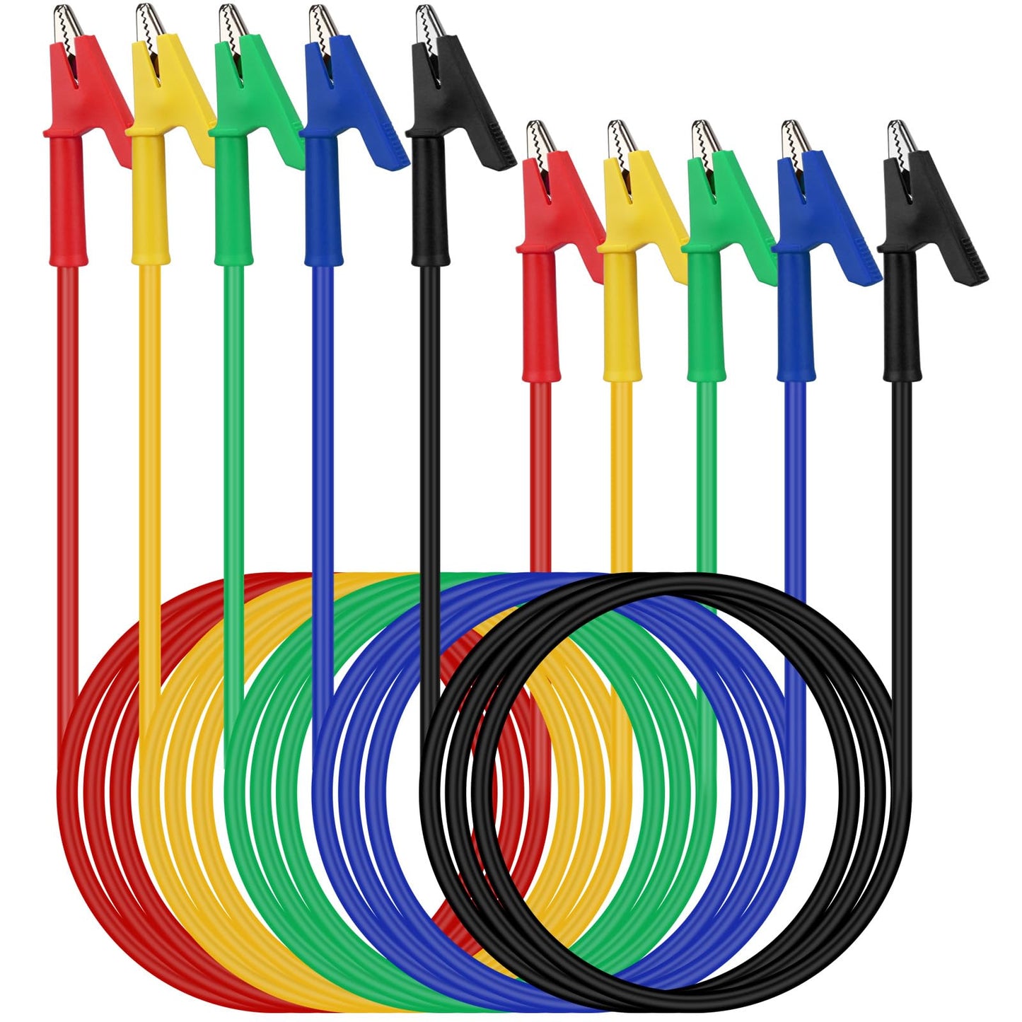 SWANLAKE 5-Piece Dual-Ended Alligator Clip Test Leads, 1000V 15A 3.5ft/1M Electrical Alligator Clips, Flexible Copper Cable Crocodile Clip, Mini Jumper Wires with Gator Clips