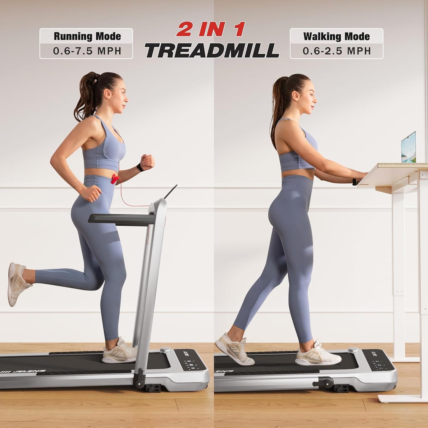 Treadmill for Home, Walking Pad Treadmill with Incline, 2-in-1 Portable Walking Pad with Handle Bar, 330LBS Weight Capacity 2.5HP Folding Treadmills with Gesture Sensing (Silver)