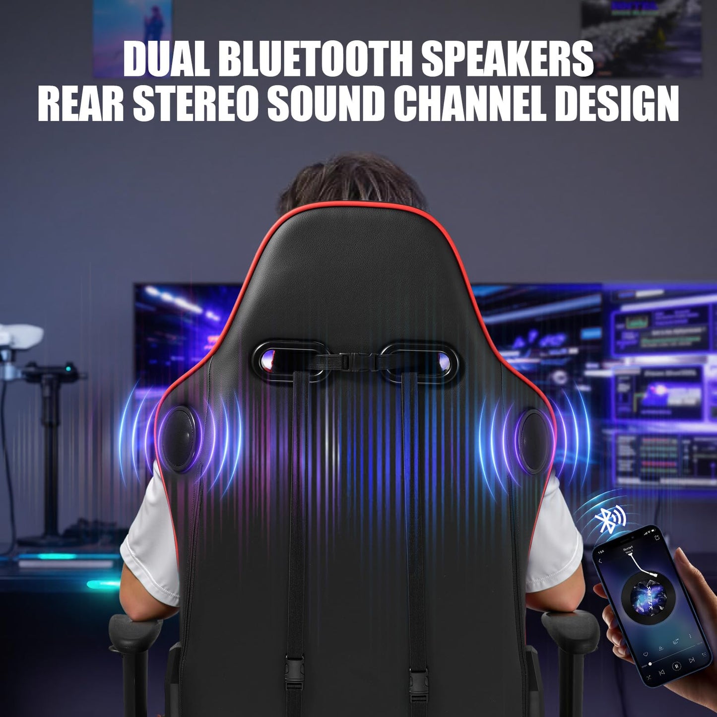 GTPLAYER Gaming Chair with Speakers, Music Gaming Recliner Chair for Adults and Kids, Height Adjustable Computer Game Reclining Chair with Footrest by GTRacing (Red)