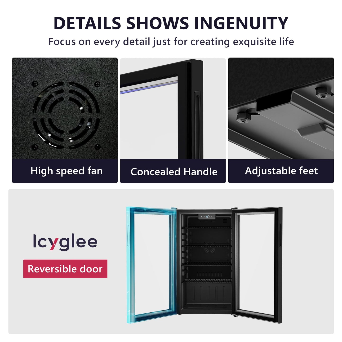 Icyglee Beverage Refrigerator Cooler, 126 Can Mini Fridge with Glass Door for Wine, Soda Beer, Beverage Cooler for Home, Bar, Office with Adjustable Removable Shelves, Black