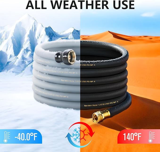 Garden Hose 5/8" x 5ft Brass Rubber Heavy Duty Water Hose 600 PSI Burst Pressure, Durable Flexible Hose for Yard, Car Wash, Pets Black
