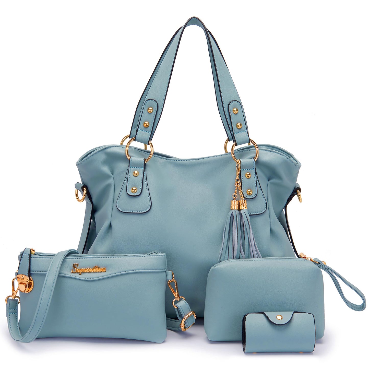 Soperwillton Fashion Handbag for Women Shoulder Bag Top Handle Satchel Hobo Tote Bag Purse Set 4pcs
