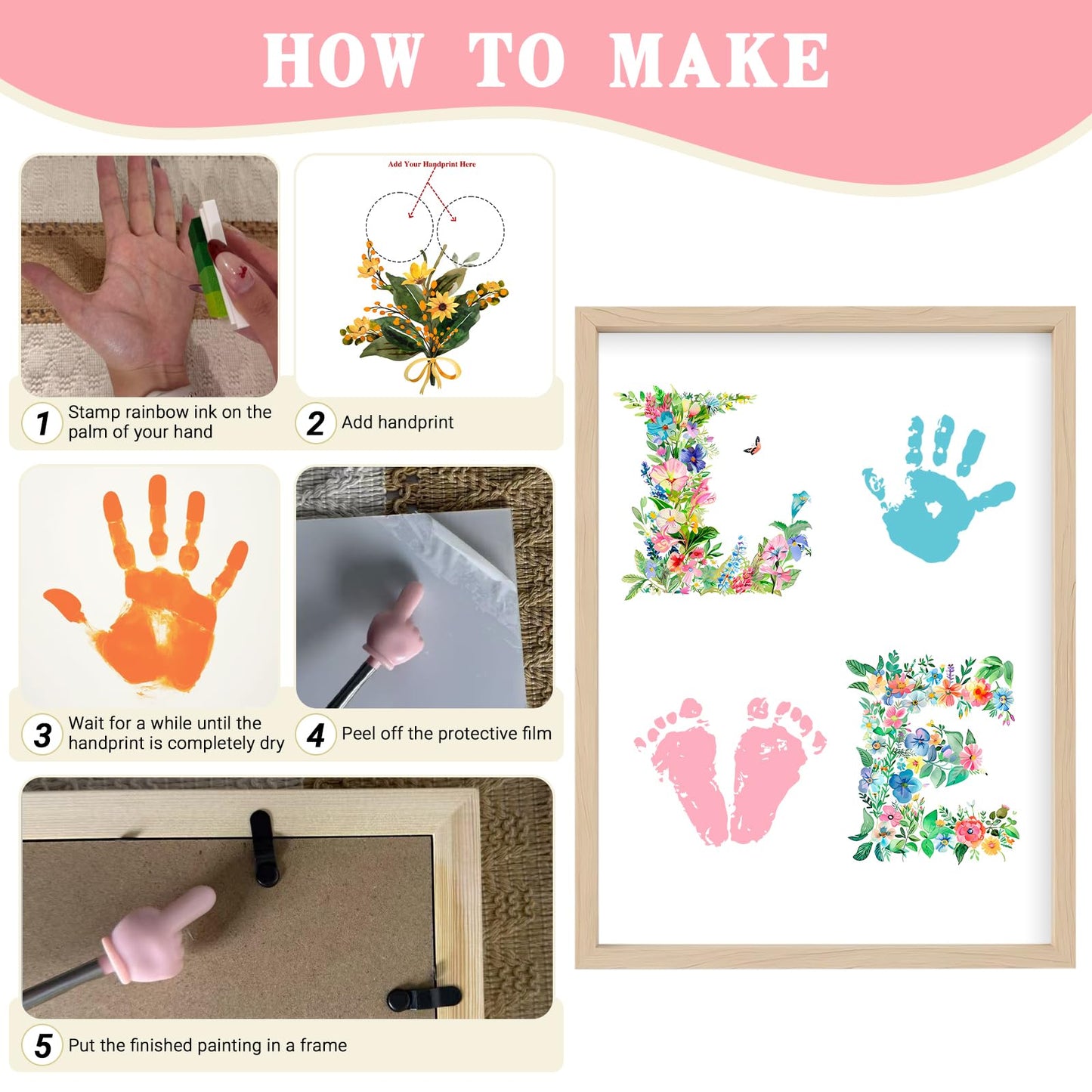 NOCHUVO Baby Handprint & Footprint Art Craft Kit-DIY Keepsake Painting with Frame, 12" x 16", 2 Art Styles,Meaningful Keepsake Gift for Mom & Grandma,Perfect for Birthday, Christmas & Baby Shower