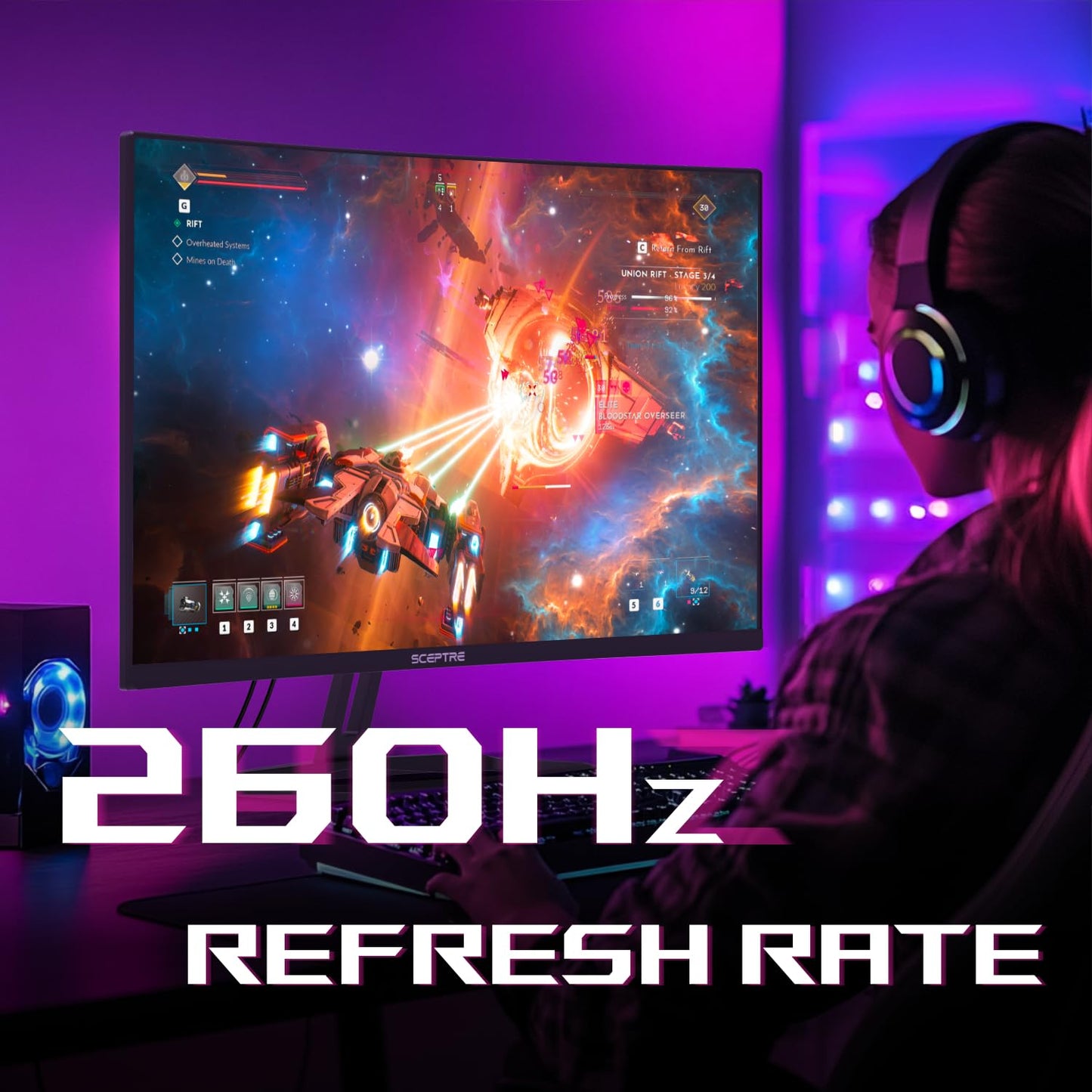 New! Sceptre Curved 32 inch Prime Gaming Monitor 1080p 1500R 110% sRGB HDMI X2 up to 240Hz, DisplayPort X2 up to 260Hz FreeSync Premium 1ms Build-in Speakers, Machine Black 2027 (C325B-FW260D.A1)
