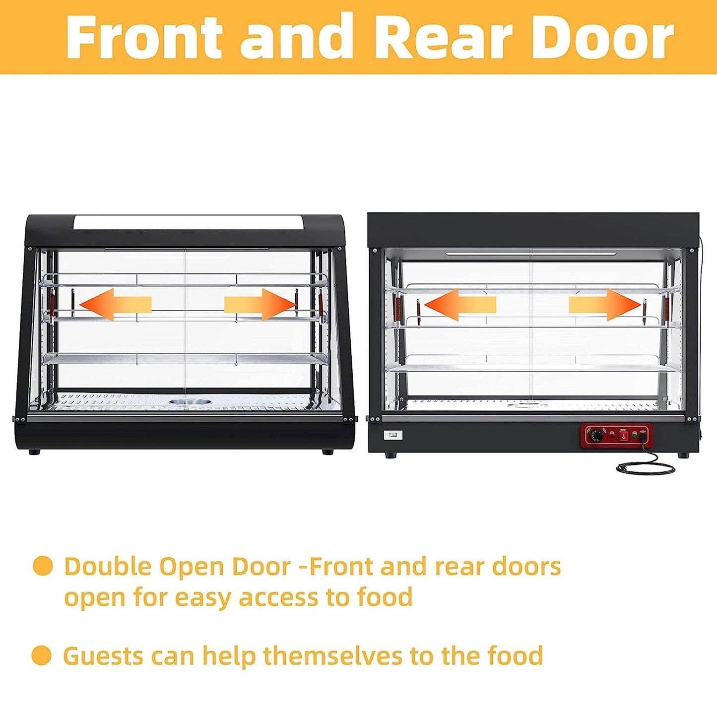 Whalefall 35" Countertop Food Warmer,3-Tier Food Warmer Display Commercial, Warm for Food Pizza Warmer w/ 3D Heating with Stainless Frame Sliding Glass Doors Pastry Display Case for Buffet Restaurant