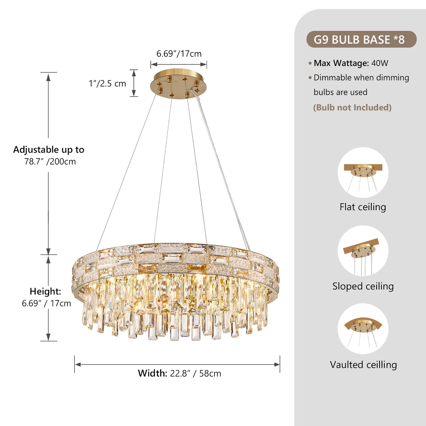 SHAOCHIAO Modern Crystal Chandelier,8-Light Gold Chandelier Light Fixture Luxury K9 Crystal Oval Pendant Ceiling Light Fixture for Dining Living Room Kitchen Island Bar (D22.8Inch)