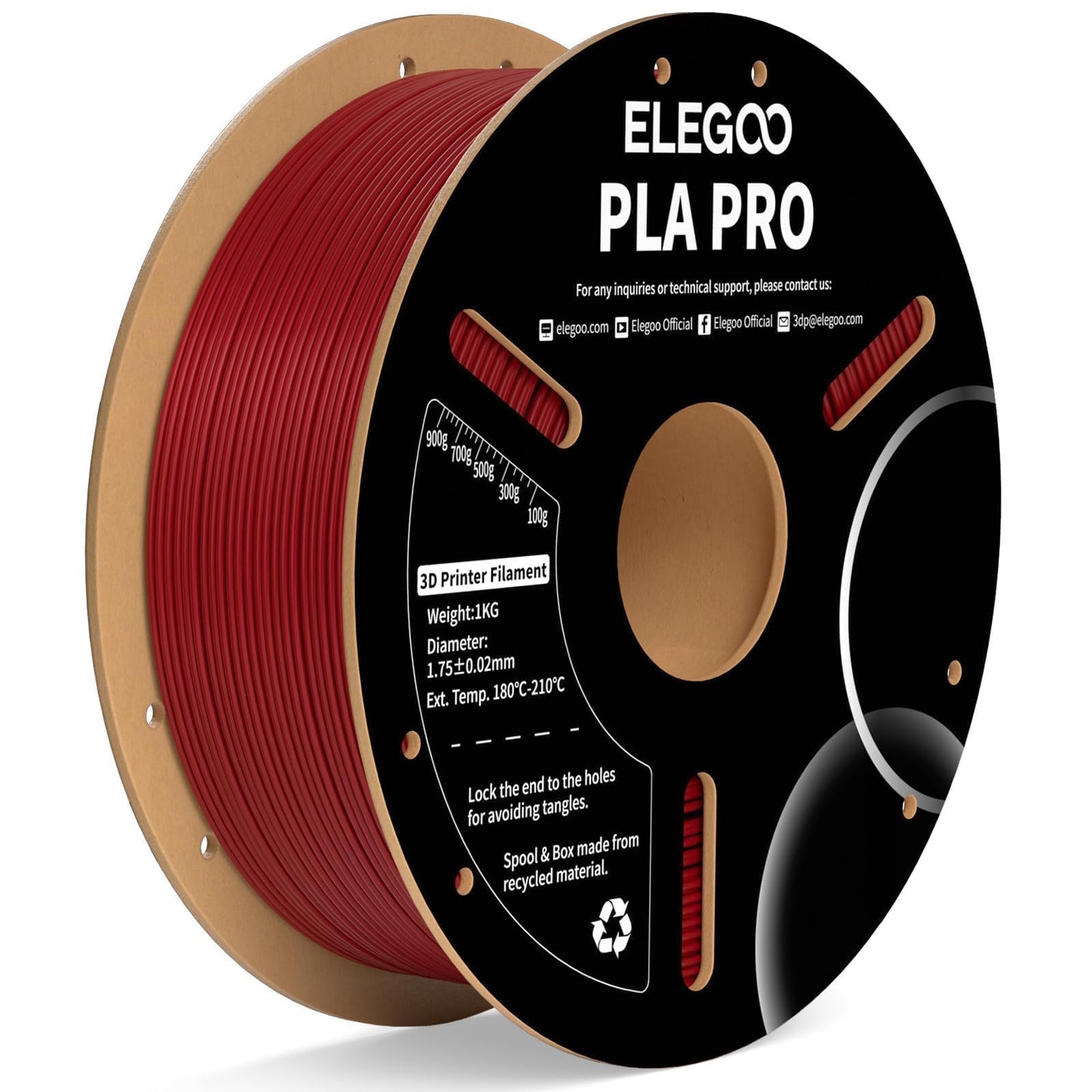 ELEGOO PLA PRO Filament 1.75mm Burgundy Red 1KG, 30-250mm/s Printing Speed Improved Rigidity 3D Printer Filament Dimensional Acc