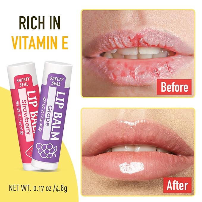64 Pack Lip Balm, Natural Lip Balm Bulk with Vitamin E and Coconut Oil, Moisturizing Lip Balms for Dry Cracked Lips, Lip Balms for Stocking Stuffers - 8 Flavors