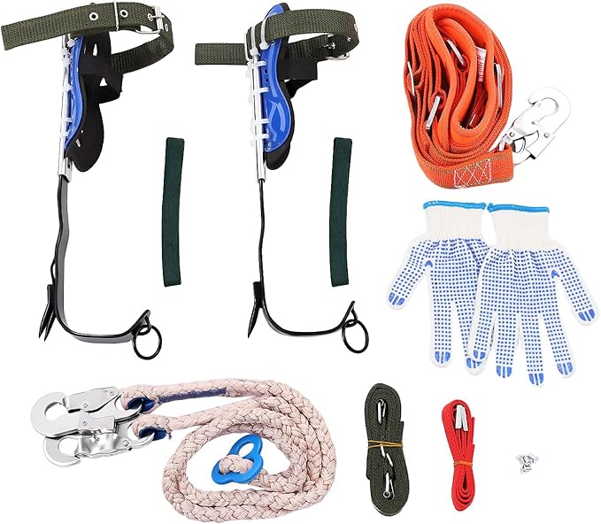 WINNIESHOP Tree Climbing Spikes Tree Climbing Gear with Gloves, Spare Straps, 330lbs Load Adjustable Tree Climbing Kit for...