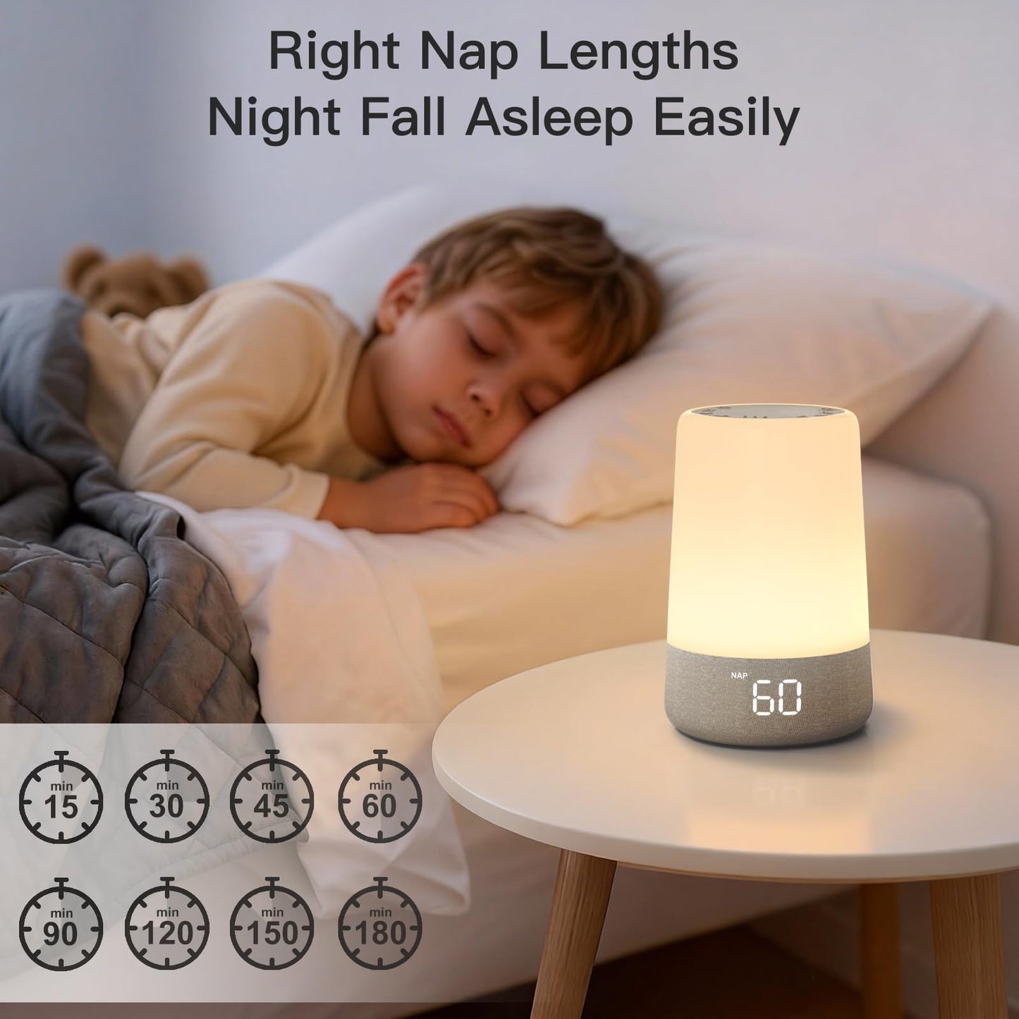REACHER Sleep Trainer Alarm Clock for Kids, Night Light, White Noise Machine and OK to Wake Clock for Toddlers at Home or Travel, App-Free, Rechargeable