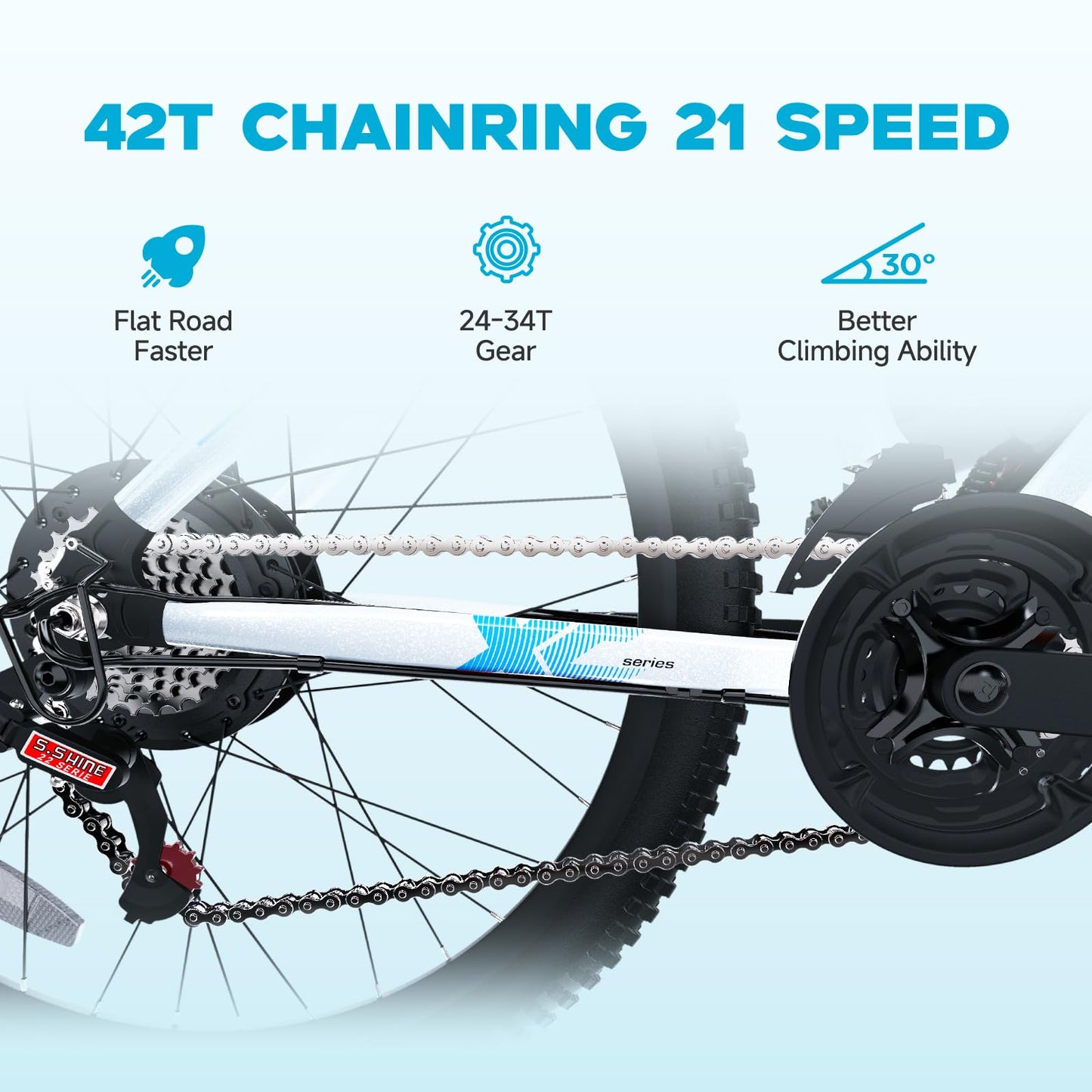 QNUT Electric Bike for Adults, 350W 26" Ebike for Teens 21 Speed 20Mph Up to 40Mile with Dual Disc Brake Commute E-Bike E-MTB for Men Women Electric Bicycles (Blue-White)