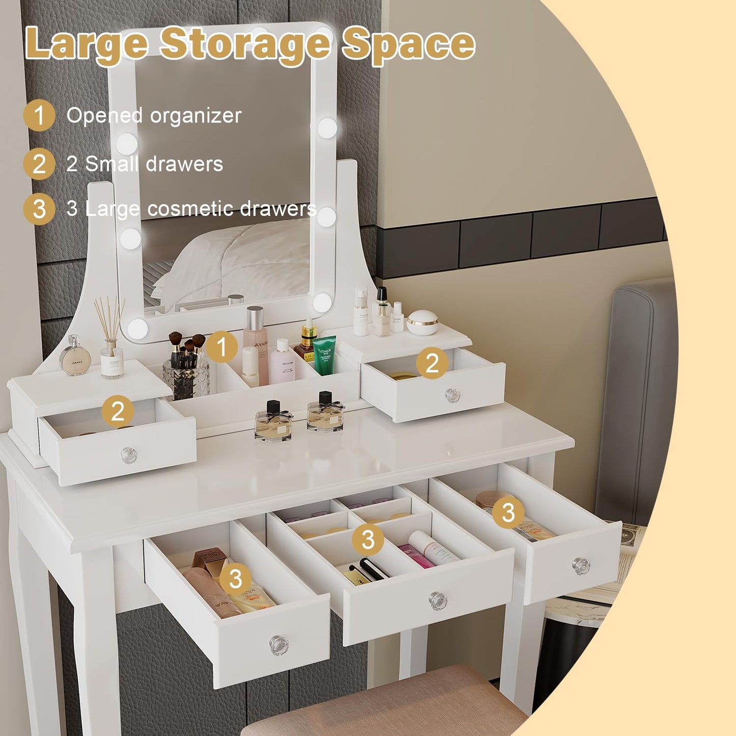 Make Vanity Desk with Lights and Mirror Makeup Vanity with Lights Bench Set Vanity Table with Lights with Drawers Vanity Mirror with Lights Desk and Chair