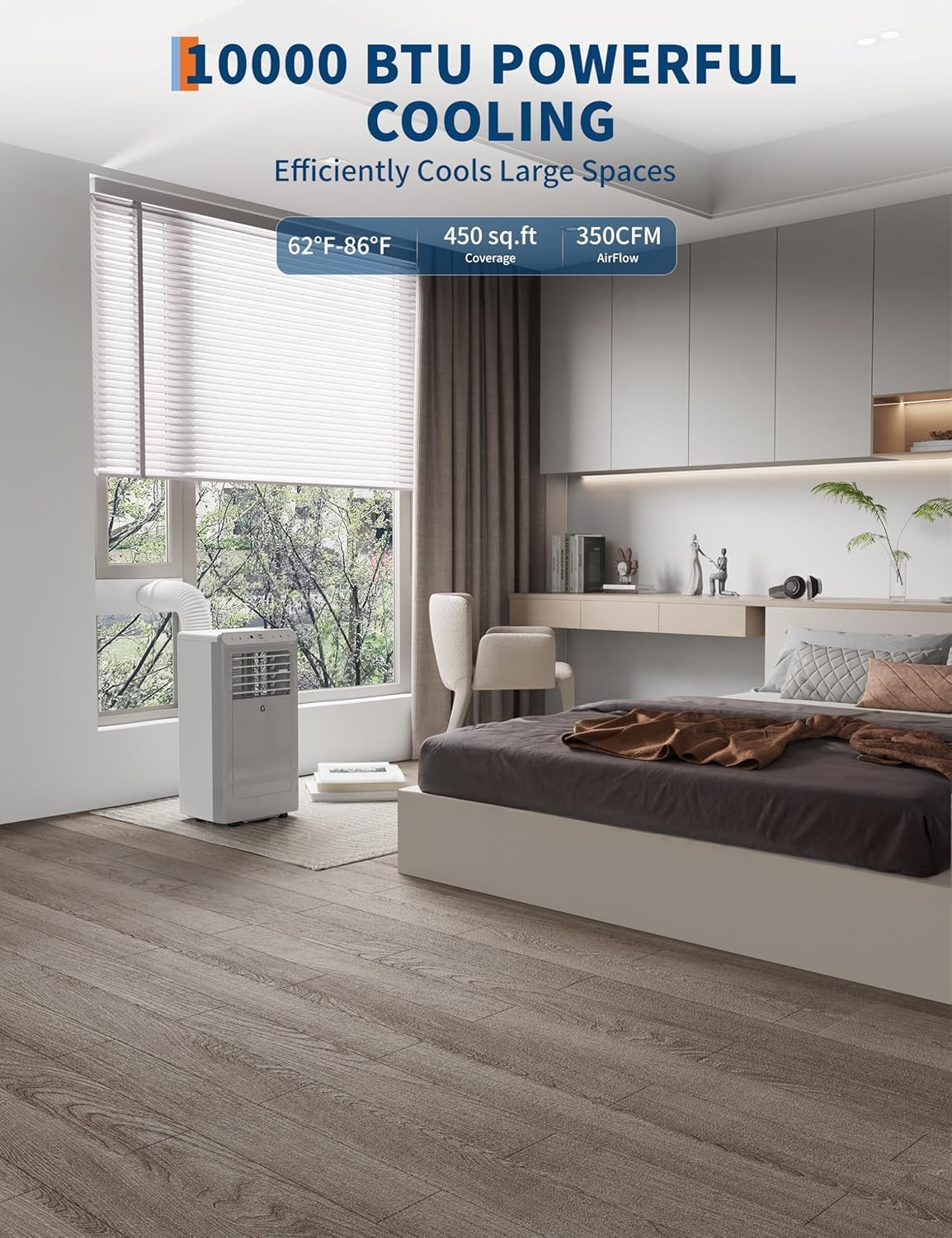 10,000 BTU Portable Air Conditioners, 4-in-1 Portable AC Unit with Heat, Cool, Fan and Dehumidifier, Up to 450 Sq.Ft, 24H Timer, Remote, LED Display, Quiet 50 dB for Bedroom Office